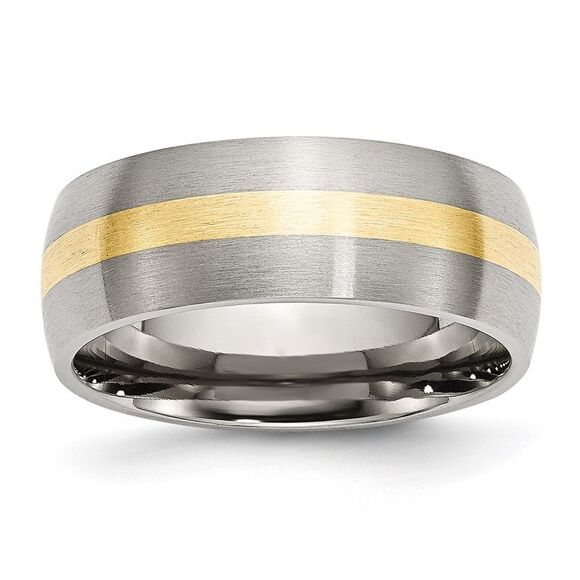 Kazi Luxury Chisel Stainless Steel with 14k Yellow Gold Inlay Brushed 8mm Band